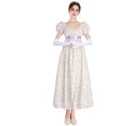 FCCAM Abito da donna Regency Jane Austen lungo Vintage Abito da ballo vittoriano, con guanti, stile impero, Viola Floral 1023, M