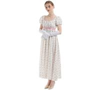 FCCAM Abito da donna Regency Jane Austen lungo Vintage Abito da ballo vittoriano, con guanti, stile impero, Bianco 1023, S