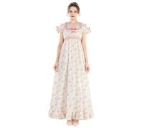FCCAM Abito da donna Regency Jane Austen lungo Vintage Abito da ballo vittoriano, con guanti, stile impero, Rosa 1225, M