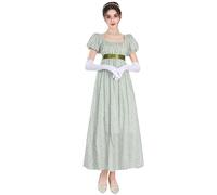 FCCAM Abito da donna Regency Jane Austen lungo Vintage Abito da ballo vittoriano, con guanti, stile impero, Verde Floral 1023, M