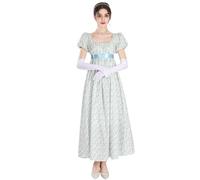 FCCAM Abito da donna Regency Jane Austen lungo Vintage Abito da ballo vittoriano, con guanti, stile impero, Blu Floral 1023, S