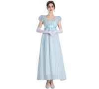 FCCAM Abito da donna Regency Jane Austen lungo Vintage Abito da ballo vittoriano, con guanti, stile impero, Blu 1103, XXL