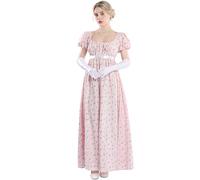 FCCAM Abito da donna Regency Jane Austen lungo Vintage Abito da ballo vittoriano, con guanti, stile impero, Rosa 1023, L