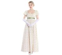 FCCAM Abito da donna Regency Jane Austen lungo Vintage Abito da ballo vittoriano, con guanti, stile impero, Beige 1023, XL