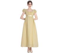 FCCAM Abito da donna Regency Jane Austen lungo Vintage Abito da ballo vittoriano, con guanti, stile impero, Giallo 1103, M