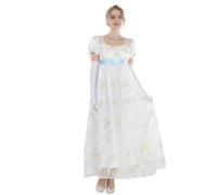 FCCAM Abito da donna Regency Jane Austen lungo vintage abito vittoriano da ballo con guanti abito da cintura impero, XXL