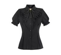 FCCAM Camicetta vittoriana vintage da donna gotica camicia medievale top donna rinascimentale camicia gotica top, Nero , S