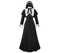 FCCAM Costume da suora da donna con cappuccio, con spilla e colletto rimovibili, per carnevale e Halloween, taglia L
