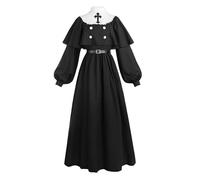 FCCAM Costume da suora lungo da donna, nero, con cappa da suora, per carnevale, Halloween, costume da suore, taglia M