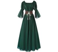 FCCAM Maxi abito da donna rinascimentale, con spalle scoperte, lungo e medievale, con lacci, per Halloween, feste a tema e carnevale, XL