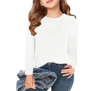Fccrian Maglietta a maniche lunghe per bambine, top autunnale a girocollo, maglietta basic 5 14 anni ragazza interrotta camicia (bianco, 9-10 anni)
