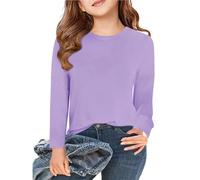 Fccrian Maglietta a maniche lunghe per ragazze per bambini, autunnale, girocollo, maglietta basic 5 14 anni ragazza interrotta (viola, 9-10 anni)
