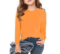 Fccrian Maglietta a maniche lunghe per ragazze per bambini, autunnale, girocollo, maglietta basic 5 14 anni ragazza interrotta (arancione, 7-8 anni)