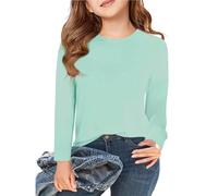 Fccrian Maglietta a maniche lunghe per ragazze per bambini, top autunnale a girocollo, maglietta di base 5 14 anni ragazza interrotta (verde menta, 7-8 anni)