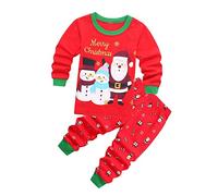 Fccrian Pigiama per bambini e bambine, con motivo natalizio e Babbo Natale, morbido, per bambini (rosso, 5-6 anni)