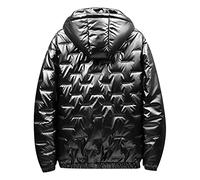 Fccrian Piumino da uomo con cappuccio caldo, giacca autunnale lucida da uomo nero lucido con coulisse imbottita termica cappotto in pile spesso morbido comfort primavera soffice cappotto invernale