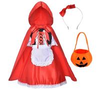 Fccrian Vestito da Cappuccetto Rosso, Costumi natalizi per ragazze, con mantello e fascia per capelli (2 12 anni) e vestito a quadri per ragazze (rosso, 12-13 anni)