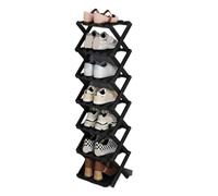 FCfpxwtz Scaffale pieghevole per scarpe, Organizer for scarpe pieghevole in bambù senza montaggio verticale salvaspazio multicolore 2-7 livelli(Black,7 floor)
