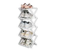 FCfpxwtz Scaffale pieghevole per scarpe, Organizer for scarpe pieghevole in bambù senza montaggio verticale salvaspazio multicolore 2-7 livelli(White,5 floor)