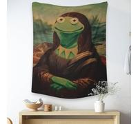 Fchen art Arazzo Mashup con Monna Lisa & Frog Face, 150 x 203 cm, stravagante da appendere alla parete del bagno, con ganci, divertente decorazione artistica per la casa umoristica