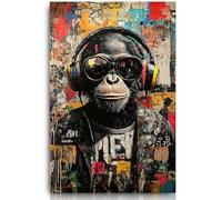 Fchen art Bella decorazione da parete con graffiti, immagine di Gorilla con cuffie, scimmia con cuffie, stampa su tela da parete, pittura pop art, Gorilla con cuffie, 60 x 90 cm