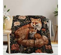 Fchen art Coperta calda con volpe e volpe floreale in pile flanella leggera coperta floreale boho fiori arazzo accogliente coperta calda coperta coperta accogliente, coperte da letto accoglienti per