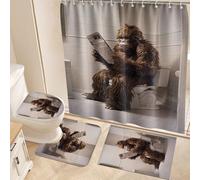 Fchen art Set da bagno con tappetino per WC a forma di U, tenda da doccia, tappetini antiscivolo da bagno, retro in gomma, design con gorilla Bigfoot per decorazione cabina