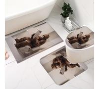 Fchen art Set di 3 tappetini da bagno a forma di U, con retro in gomma, antiscivolo, con divertente gorilla Bigfoot e mostro peloso, libro di lettura sul WC, tappetini da bagno per decorazione cabina