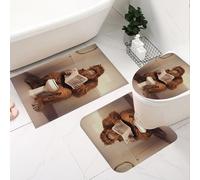 Fchen art Set di 3 tappetini da bagno a forma di U, con retro in gomma, antiscivolo, con simpatico gorilla Bigfoot che legge il libro sul WC, tappetini da bagno per la decorazione della cabina