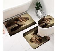 Fchen art Set di 3 tappetini da bagno con retro in gomma, a forma di U, con Bigfoot Gorilla che legge giornali sul WC, tappetini da bagno antiscivolo super assorbenti