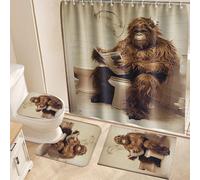 Fchen art Set di 4 tappetini da bagno a forma di U per tenda da doccia, con retro in gomma, antiscivolo, con divertente libro di lettura Bigfoot Gorilla sul WC, tappetini da bagno per decorazione