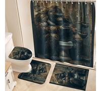 Fchen art Set di 4 tappetini da bagno antiscivolo per set di tende da bagno, ad asciugatura rapida, a forma di U, con design Bigfoot Gorilla, tappetino da doccia, tenda da doccia e tappeto da bagno