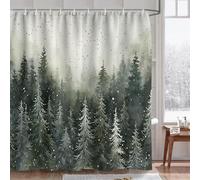 Fchen art Set di tende da doccia natalizie, 180 x 180 cm, con 12 ganci, albero invernale e scena che giocano con bambini, decorazione impermeabile per il bagno per le vacanze