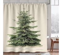 Fchen art Tenda da doccia con albero di Natale con scena invernale del villaggio della neve, 180 x 180 cm, decorazione da bagno marrone verde, tessuto in poliestere, lavabile in lavatrice per vacanze