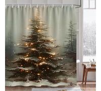 Fchen art Tenda da doccia natalizia con ganci, 180 x 180 cm, design natalizio con albero, 12 ganci, decorazione per il bagno in poliestere facile da pulire