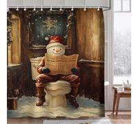 Fchen art Tenda da doccia natalizia con pupazzo di neve sulla toilette, design divertente per il bagno con ganci, 180 x 180 cm, impermeabile, ad asciugatura rapida, decorazione per il bagno