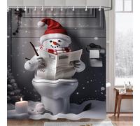 Fchen art Tenda da doccia natalizia con pupazzo di neve sulla toilette, divertente decorazione da parete per il bagno con ganci, 180 x 180 cm, impermeabile, ad asciugatura rapida, decorazione per il