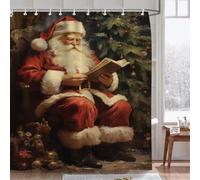 Fchen art Tenda da doccia natalizia divertente con Babbo Natale sulla toilette, design divertente, novità per il bagno con 12 ganci, 180 x 180 cm, impermeabile, in poliestere ad asciugatura rapida