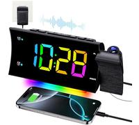 FCHERP Sveglia Con Proiettore Soffitto, Radiosveglia Digitale Da Comodino, Proiettore 180°, Ampio Display LED, Caricabatteria USB, 12/24H, 2 Sveglia Snooze, Sveglia Da Comodino Per Camera Da Letto