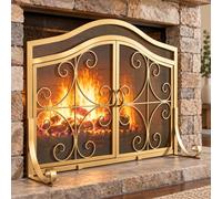 FCHZJCZYT Parascintille per Camino in Metallo con Pannello Singolo E Due Porte, 96 X 78 Cm, Schermo Camino in Acciaio, Griglia di Protezione Camino Dorata,d'oro,96 * 28 * 78cm