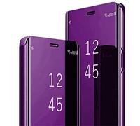 Fciaeytou Clear View - Custodia a libro per Xiaomi Redmi Note 13 Pro 5G, con specchio e funzione di supporto, antiurto, trasparente, in policarbonato rigido, ultra sottile (viola)