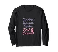FCK Cancer Ribbon Pink Awareness Survivor Fighter Warrior Maglia a Manica