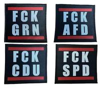 FCK CDU, SPD, AfD, verde - Set di 4 toppe da cucire o da applicare con ferro da stiro | Fuck CDU Toppe da stiro anti SPD, Verdi, divertente politica satira, 10 x 10 cm (set partiti)