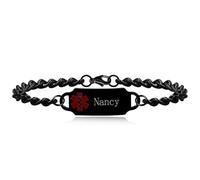 FCLYDER Bracciale Medico Personalizzato per Donne - Allarme Diabete/Allergie/Epilessia - Regolabile con Incisione - Gioiello di Sicurezza per Anziani e Adulti - ID Emergenza (Nero)