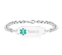 FCLYDER Bracciale Medico Personalizzato per Donne - Allarme Diabete/Allergie/Epilessia - Regolabile con Incisione - Gioiello di Sicurezza per Anziani e Adulti - ID Emergenza (Argento)