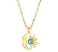 Fcnjsao Bellissima collana con ciondolo intarsiato a forma di sole e luna, delicata catena per clavicola alla moda, ornamento per il collo del sole e della luna, 2, Metallo