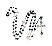 Fcnjsao Collana con ciondolo rosario in cristallo nero per la prima comunione, da donna, da uomo, alla moda, per promesse, adolescenti, gioielli per il collo