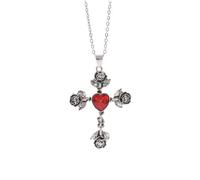 Fcnjsao Collana da donna con ciondolo a forma di croce con rose annodate a spina, accessorio elegante per appassionati gotici, Metallo