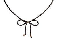 Fcnjsao Collana da donna con fiocco e perline con ciondolo a forma di fiocco, catena alla clavicola, per donne e ragazze, perline acriliche