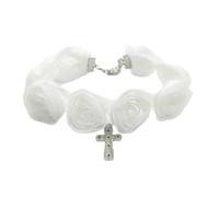 Fcnjsao Elegante collana di rosa in pizzo regolabile elegante collana di rose in pizzo bianco con ciondolo a croce Clavicil Chain Charm